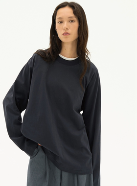 Septhouse 新款秋季内外穿男友风宽松休闲基础纯色T恤 深灰／酒红