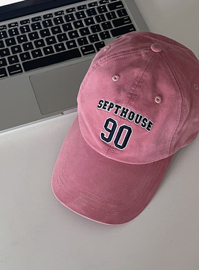 Septhouse 美式复古字母棒球帽粉色运动宽檐帽 男女同款