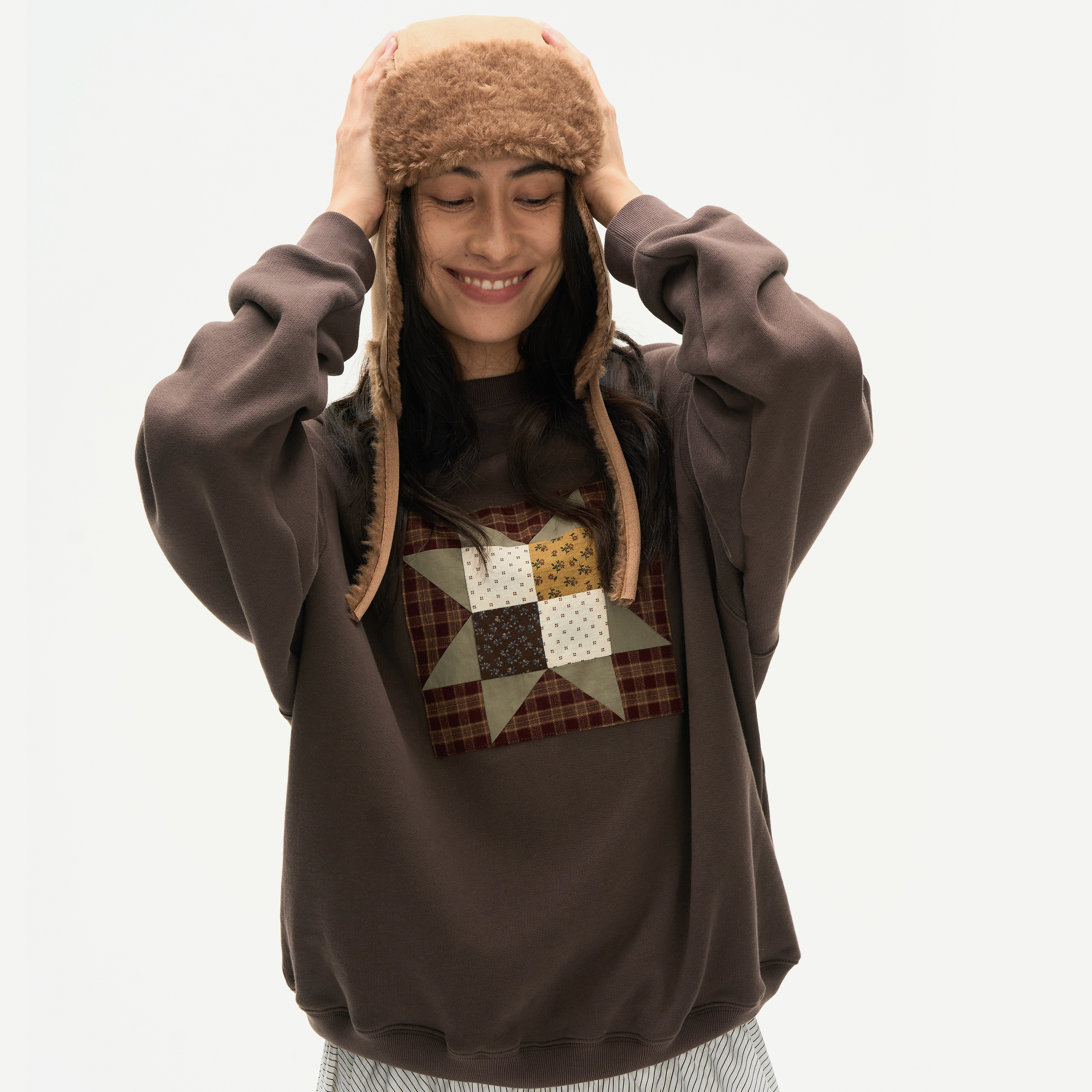 Septhouse纯棉深棕色贴布卫衣