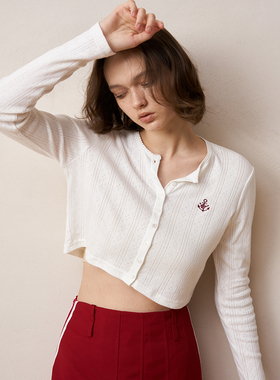 Septhouse 白色镂空刺绣短款开衫长袖上衣