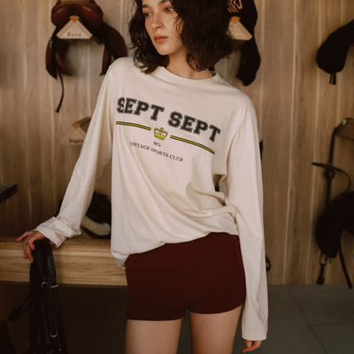 Septhouse 美式休闲圆领字母印花长袖亲肤木棉Tee