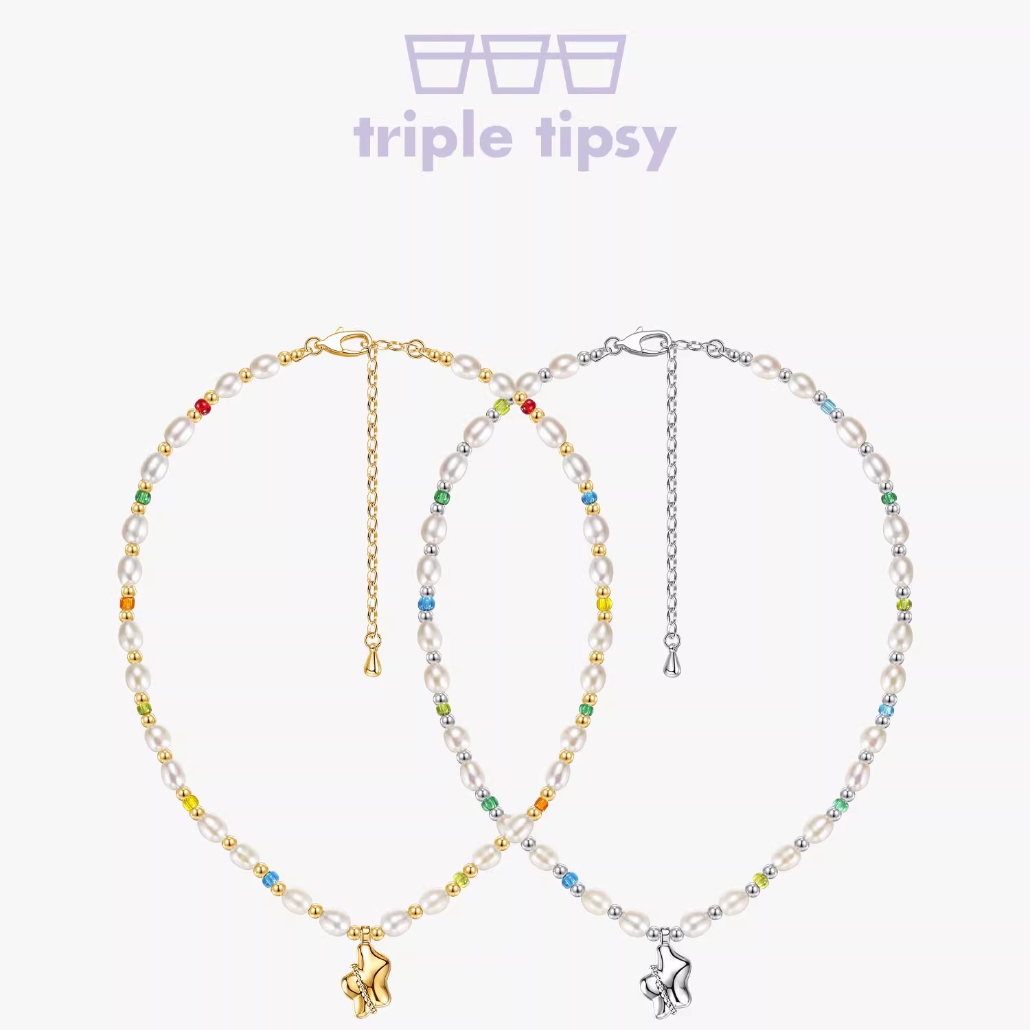 三倍微醺彩虹色花苞珍珠项链