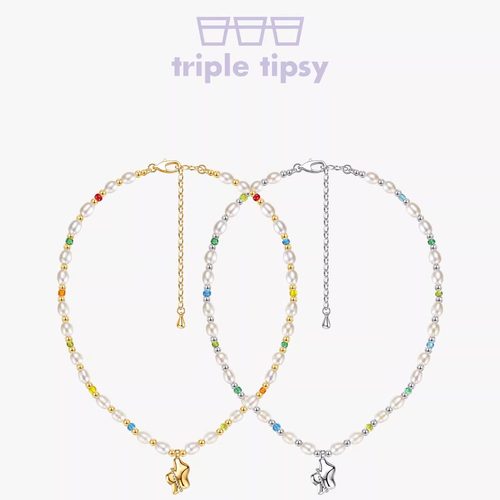 三倍微醺彩虹色花苞珍珠项链