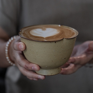 春辰粗陶花口碗景德镇手作陶瓷拿铁拉花大容量咖啡杯一人食餐具碗
