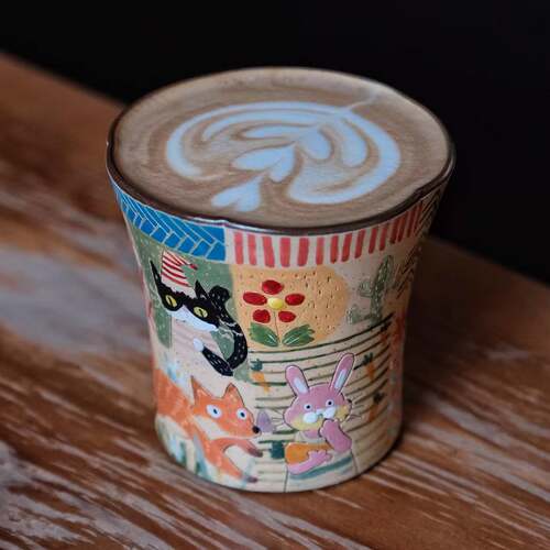 300ml花口动物园粉引日式咖啡杯