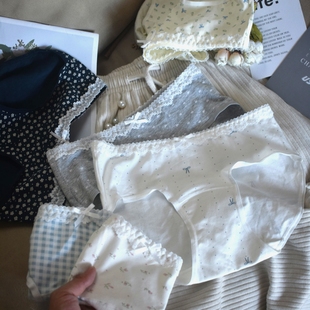 塞纳河畔 纯棉内裤女生蕾丝边女三角裤全棉裆甜美少女中腰内裤