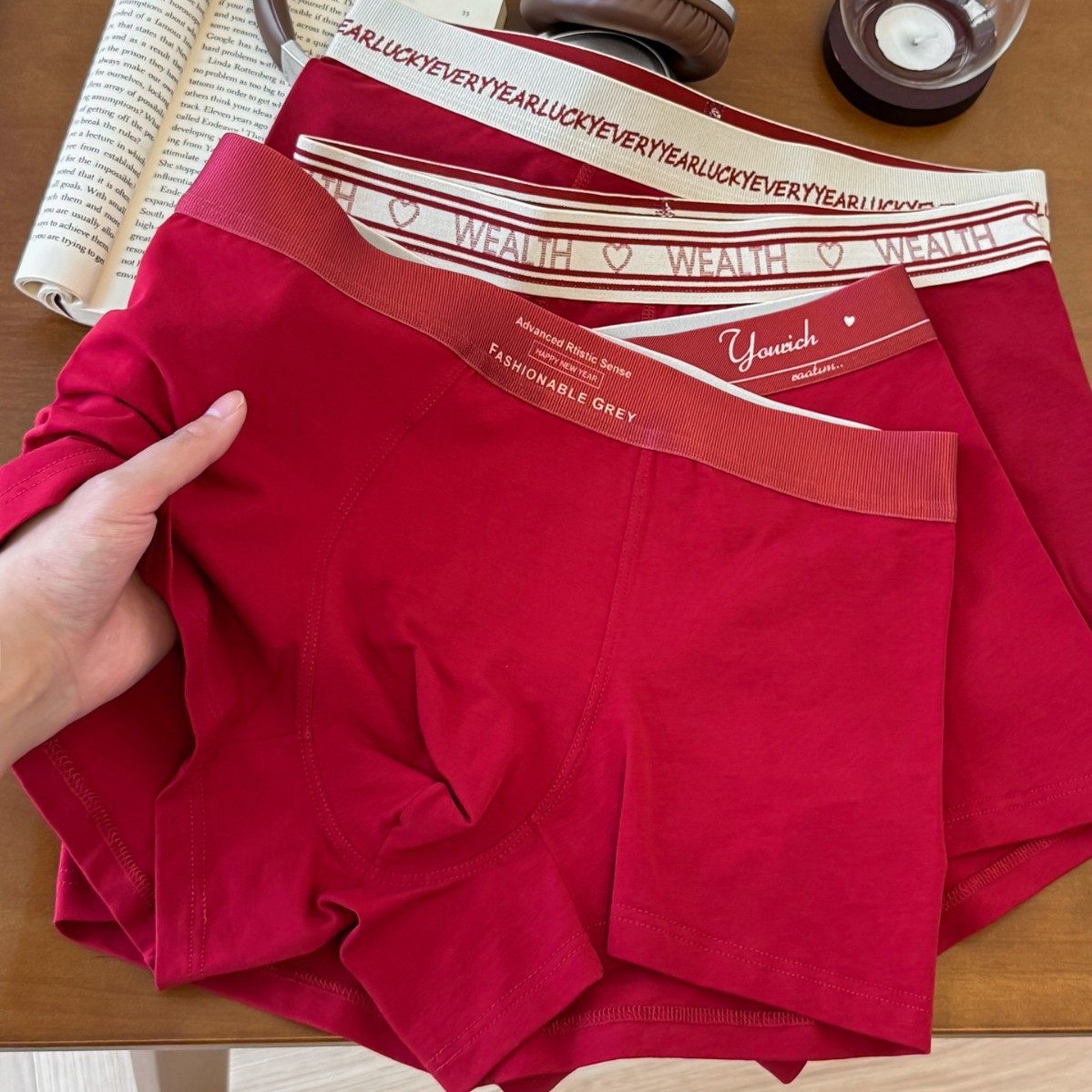 长安喜乐 幸运本命年红色平角内裤新年安克拉红男青年透气四角裤,女士内衣/男士内衣/家居服,男平角内裤,淘宝优惠券,粉丝福利购,淘宝优惠卷