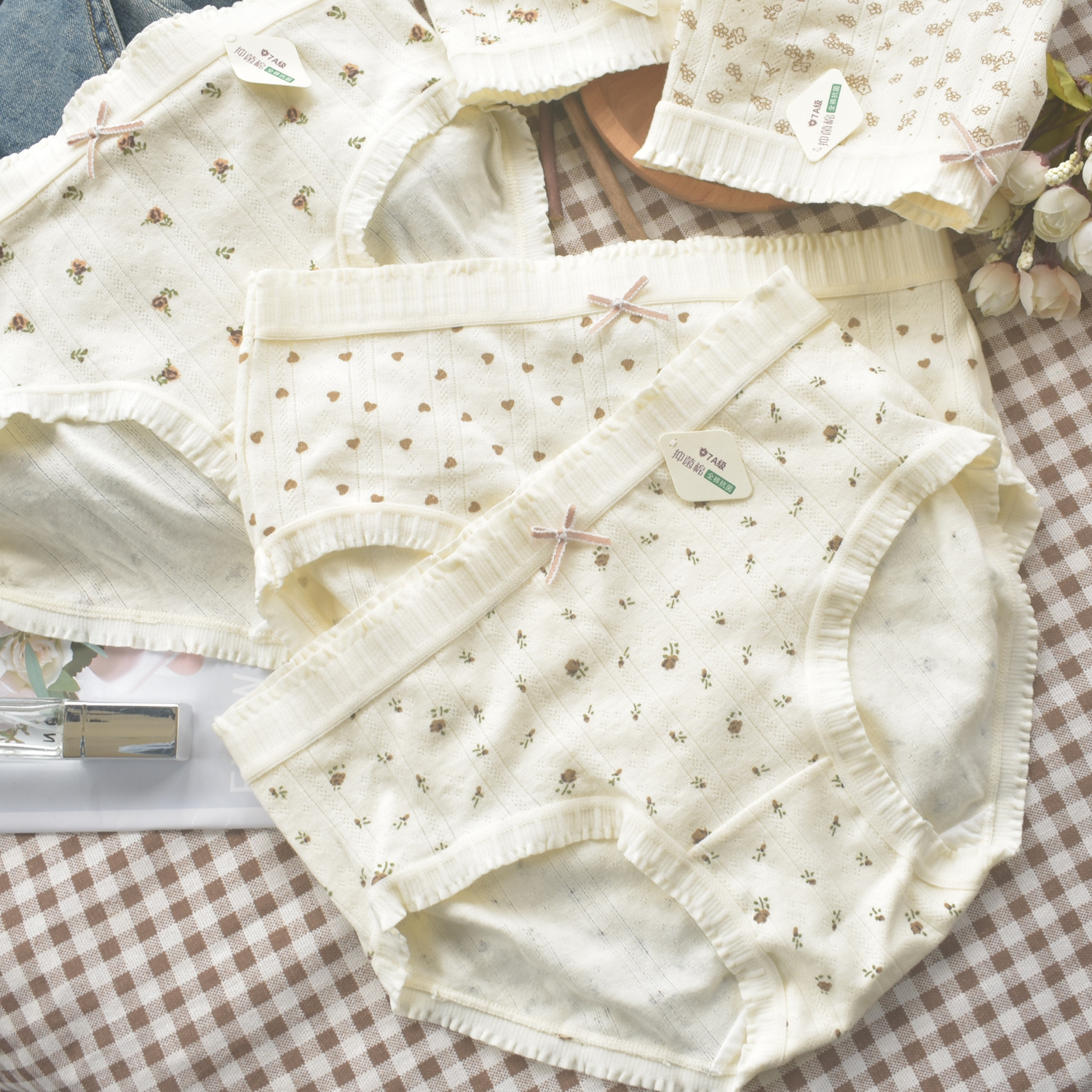 燕麦花生 96棉中高腰女生内裤碎花7a全裤抗菌舒适A类全棉裆三角裤