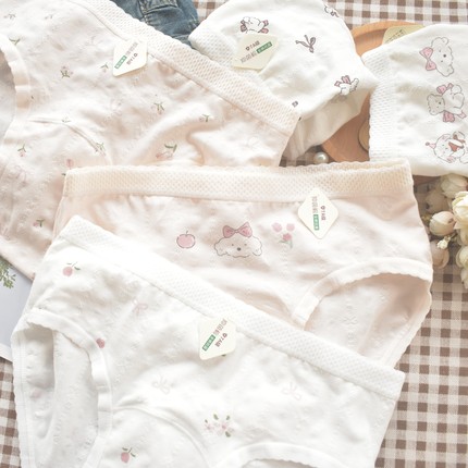 小熊茶会 7A抗菌A类婴儿棉内裤中腰纯棉舒适女生全棉加长裆三角裤