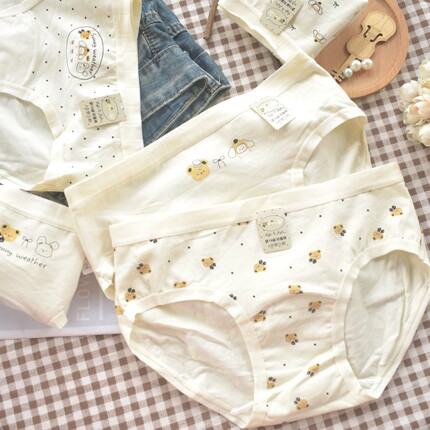 逃跑小熊 加长裆纯棉内裤女7A抗菌棉舒适中腰女生三角裤A类婴儿棉