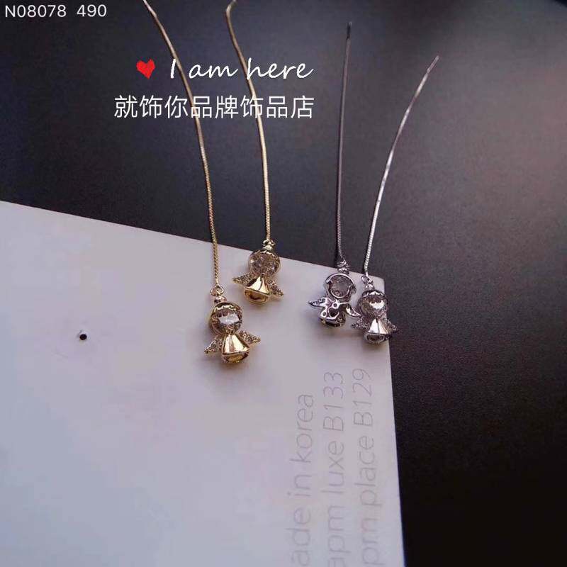 欧比雅比S925银针耳环女2026新款潮小天使流苏耳饰耳线防过敏耳坠