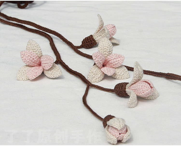 手工钩针棉毛线编织钩花朵腰带木兰花服饰 视频教程DIYdiy材料包