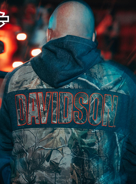 哈雷戴维森 X Realtree 男士迷彩卫衣 保暖套头连帽衫 树叶拼接