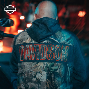 哈雷戴维森 X Realtree 男士迷彩卫衣 保暖套头连帽衫 树叶拼接