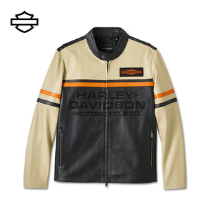哈雷戴维森男士 备 骑行外套秋冬保暖皮夹克拼色休闲皮衣骑行装