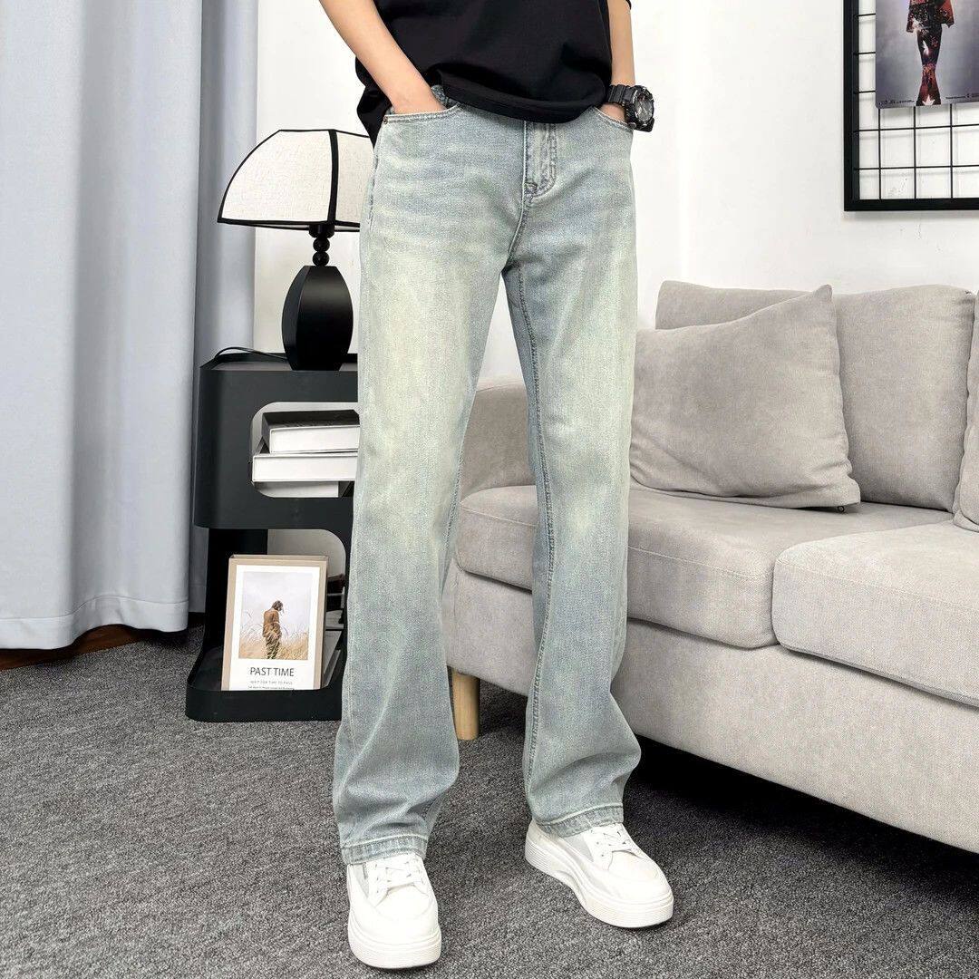 春季新款男士潮流时尚舒适百搭纯色休闲裤简约小众个性直筒牛仔裤