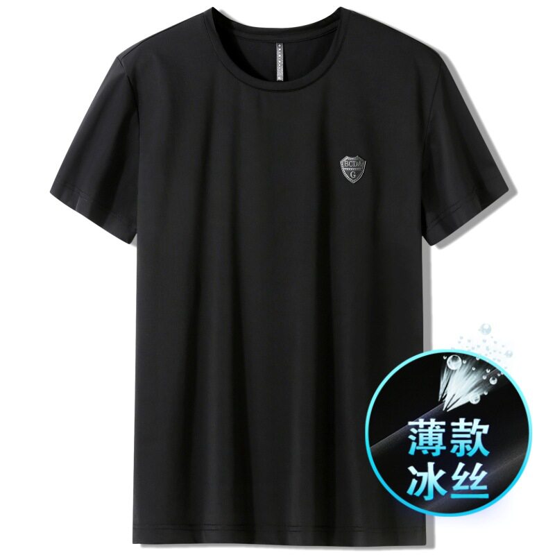 轻奢级冰丝短袖男t恤夏季薄款运动男士半袖体恤大码男装速干衣服