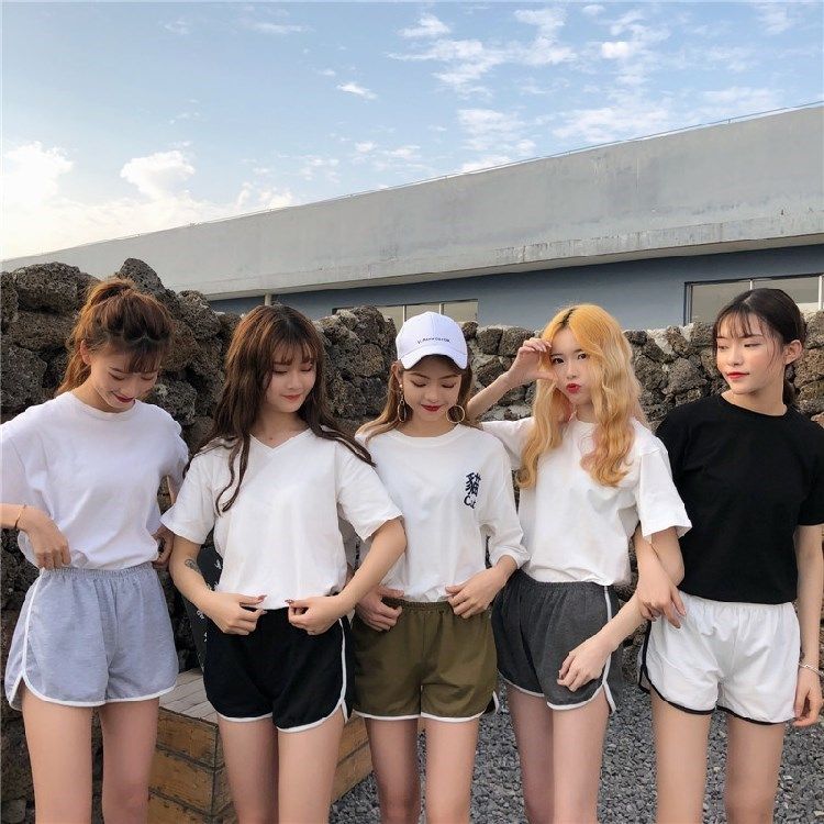 夏装女装韩版简约拼色休闲运动短裤阔腿裤高腰外穿休闲裤直筒裤潮|ruв категории Женская одежда, брюки, брюки - от Buy2taobao.com для оказания профессиональной услуги покупки агента Taobao