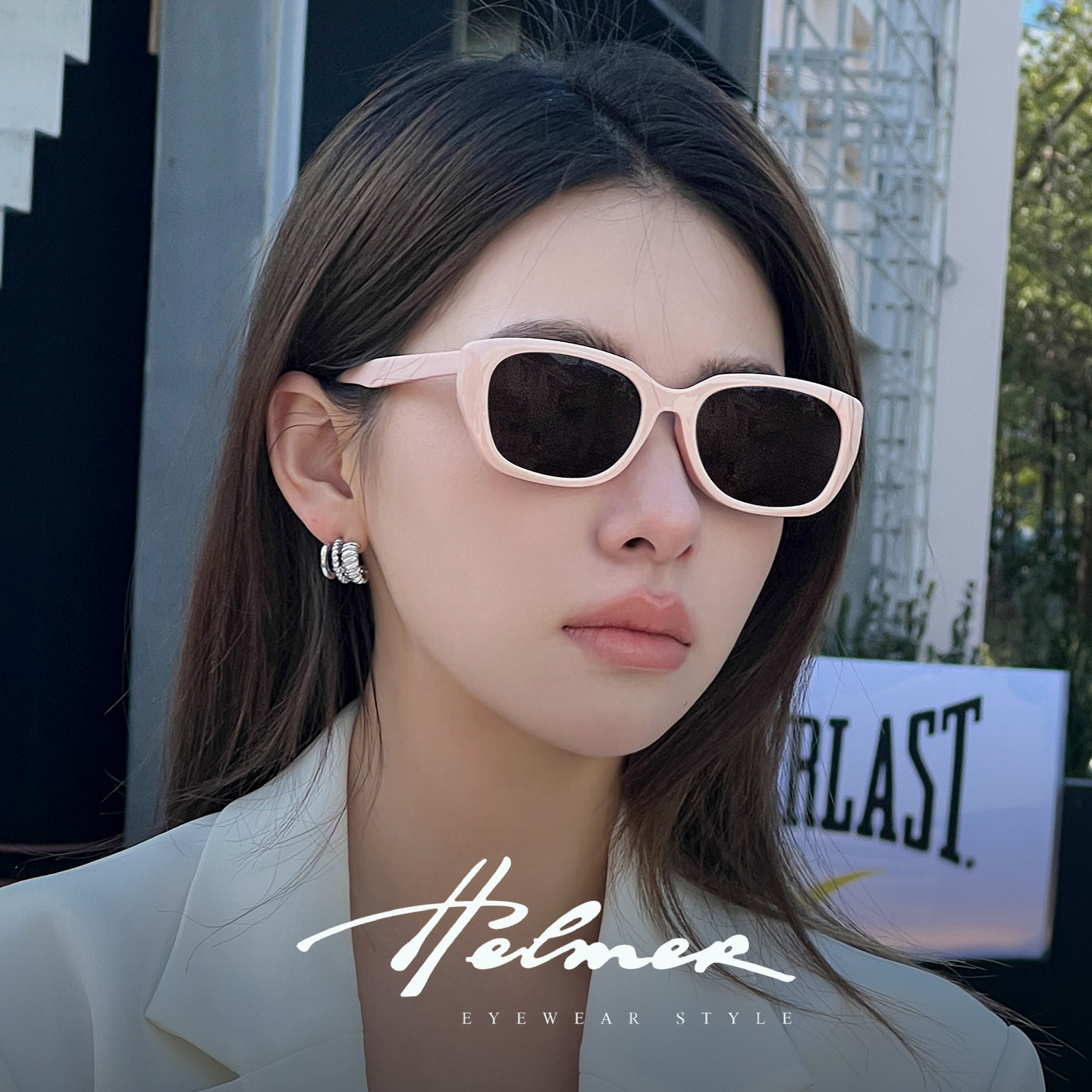 HELMER复古港风偏光猫眼墨镜女款2026新款海滩防晒粉色太阳眼镜女
