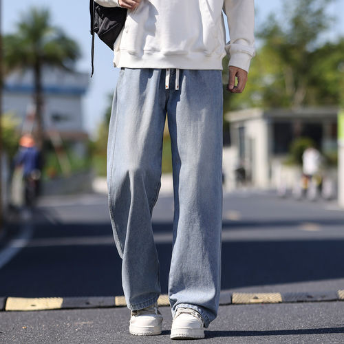 G5G6小魔怪牛仔小魔鱼牛仔棒球小子浅蓝色牛仔裤男款水洗宽松直筒