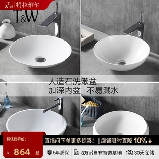 特拉维尔人造石台上盆洗手盆家用PMMA民宿圆形卫生间阳台洗面盆