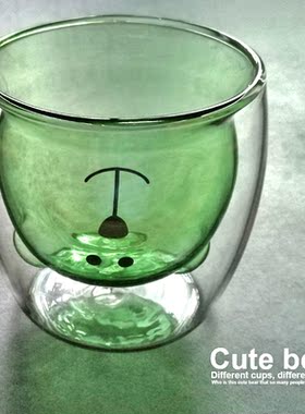 清仓 Cute Bear 绿色双层玻璃可爱玻璃杯办公室水杯精致小熊杯