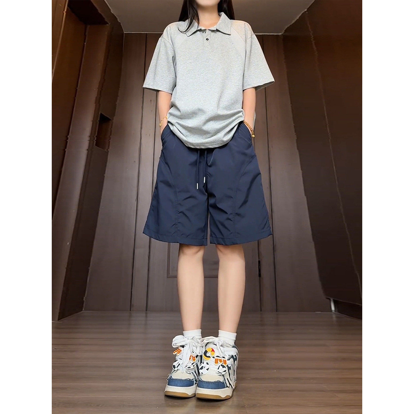 凯乐石薄荷1藏青色美式斜切速干短裤女夏外穿跑步健身运动裤子休