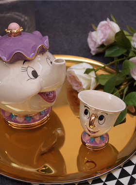 美女与野兽陶瓷镀金茶壶茶杯Mrs. Potts Chip茶煲太太下午茶套装