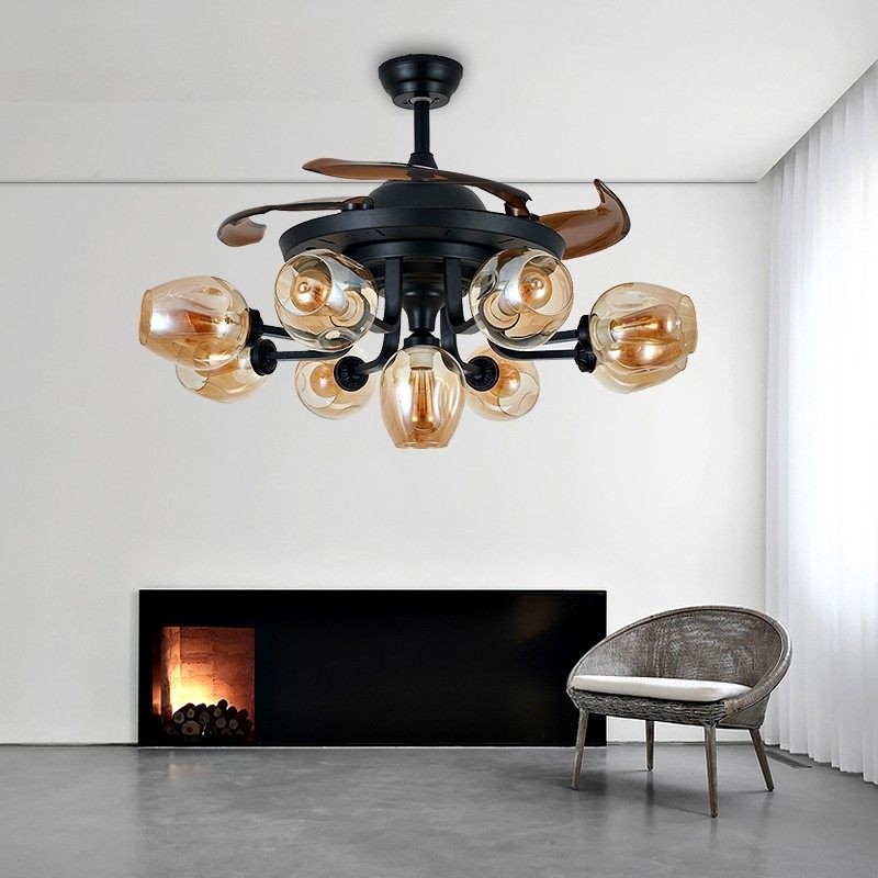 宸居工业风loft智能灯扇创意别墅吊灯一体酒店魔豆分子吊扇灯家用