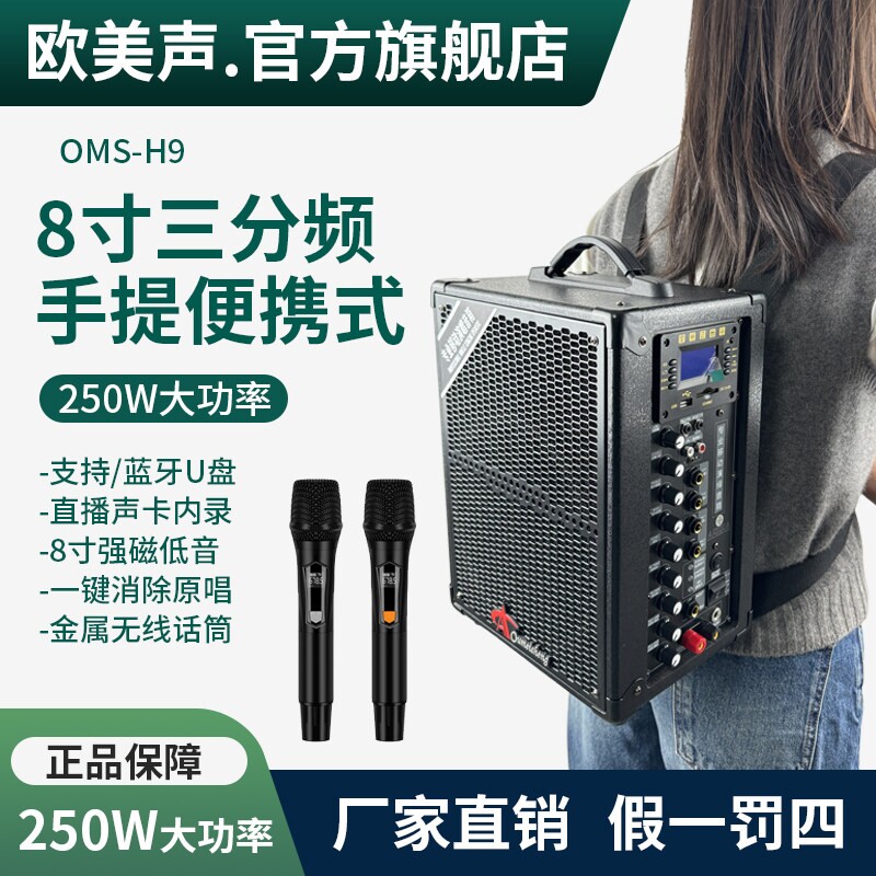 欧美声H9专业户外音响K歌唱歌大频广场舞背带音箱功率便携式三分