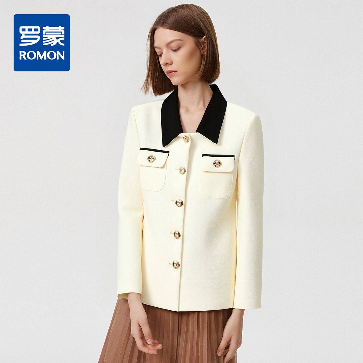 罗蒙春秋女装翻领外套女士休闲时髦个性百搭短款撞色上衣外套,女装/女士精品,短外套,淘宝优惠券,粉丝福利购,淘宝优惠卷