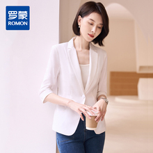 【棉麻】罗蒙春夏薄款棉麻小西装外套女士修身款通勤百搭短袖单西