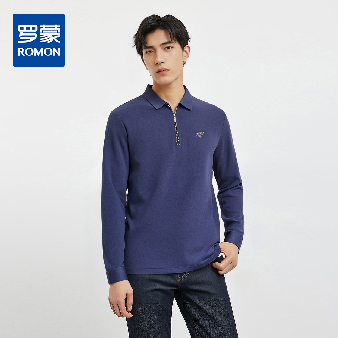 【高周波胸标】罗蒙春秋男士仿丝光polo衫男长袖t恤男商务男士pol