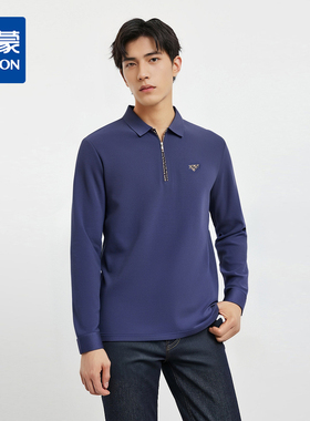 【高周波胸标】罗蒙春秋男士仿丝光polo衫男长袖t恤男商务男士pol