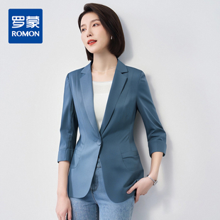 【棉麻】罗蒙夏季薄款七分袖小西装外套女士休闲百搭通勤单西服