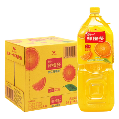 统一鲜橙多2L*6瓶整箱装 家庭聚会大瓶装新鲜橙汁饮料维C饮品