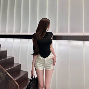 SX善喜高腰A字丰胯牛仔短裤女外穿弹力修身显瘦热裤气质百搭裤子