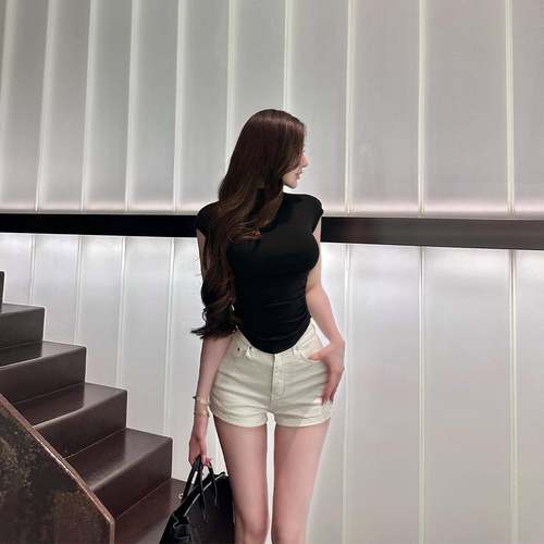SX善喜高腰A字丰胯牛仔短裤女外穿弹力修身显瘦热裤气质百搭裤子
