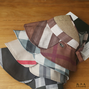 出口日韩 草编拼接格子空顶帽女夏防晒帽透气防紫外线遮阳帽099