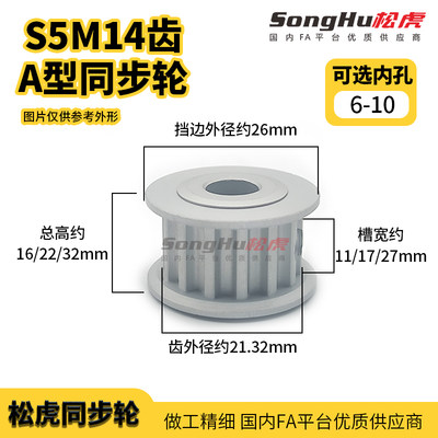 HTPA14S5M100 150 250-A-N-d6至10孔S5M14齿同步轮铝合金同步带轮