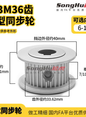 HTPA36S3M060 100 150-A-P-d6至18孔S3M36齿同步轮铝合金同步带轮