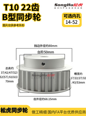 EAY21-T10250-22-B-N-d14 至32孔T1022齿同步带轮铝合金同步齿轮