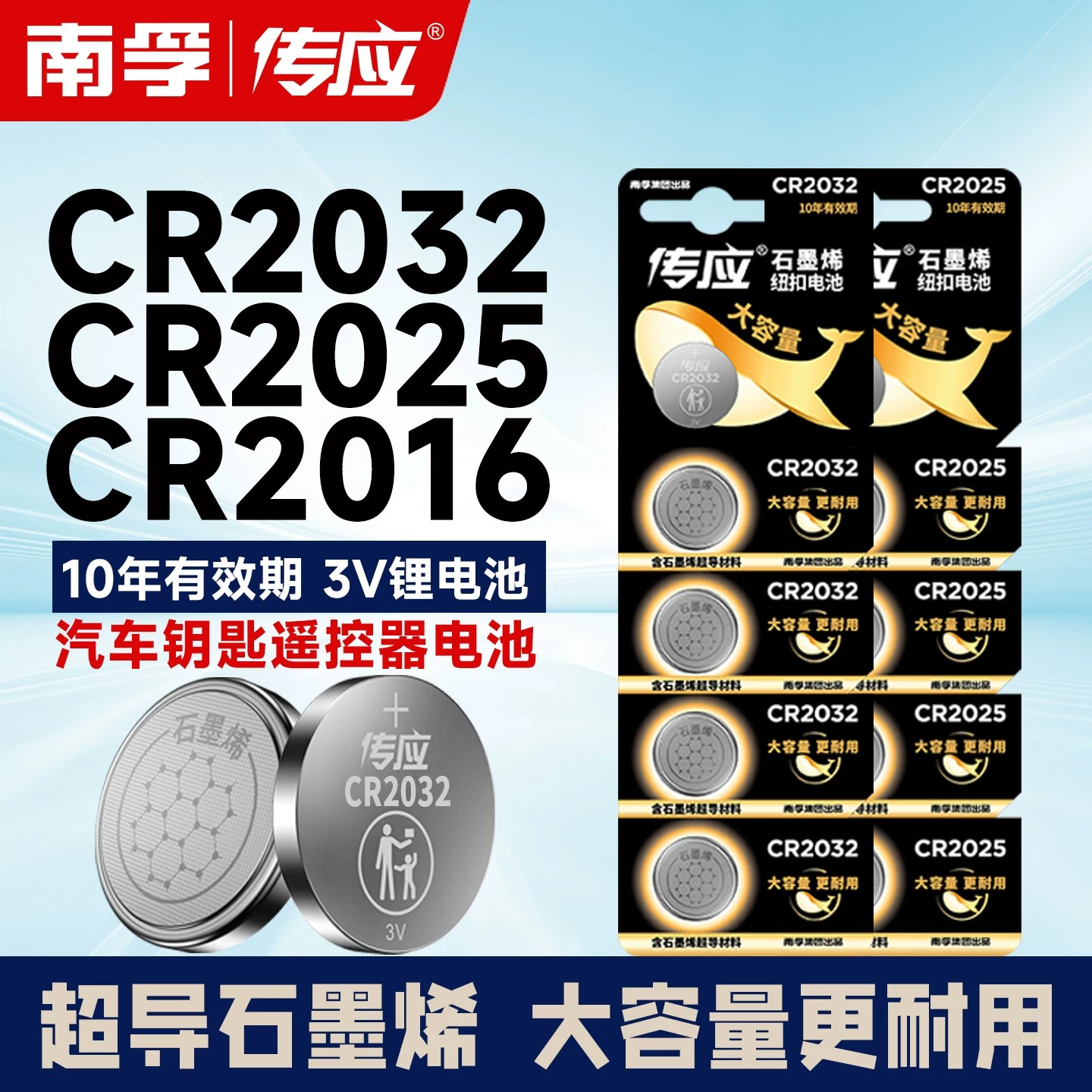 南孚传应CR2032纽扣电池CR2025电脑主板汽车遥控钥匙器电子体重称