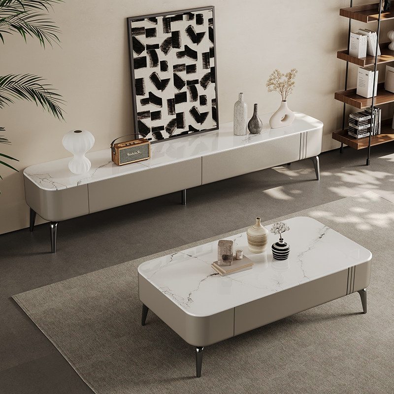 方形茶几电视柜组合套装家用客厅电视机柜微晶石桌面设计师茶几