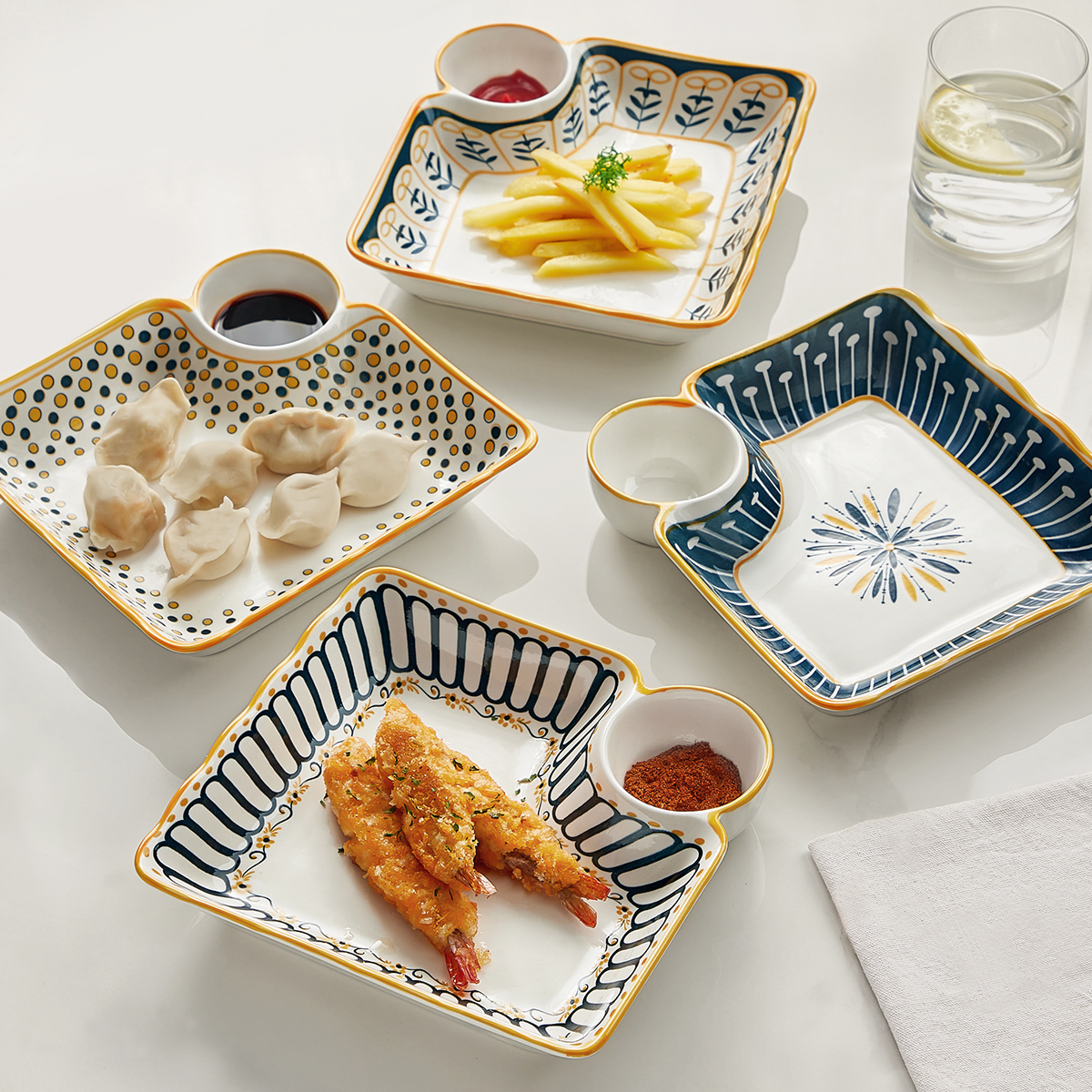 陶瓷饺子专用盘带醋碟家用水饺盘