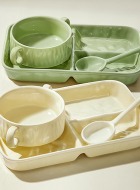 早餐盘子高颜值一人食餐具分格餐盘家用陶瓷儿童减脂分隔分餐盘子