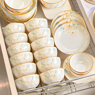 釉下碗碟套装家用2026新款高颜值陶瓷碗盘筷中式乔迁新居碗具餐具