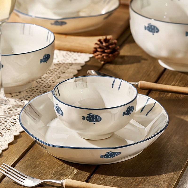 日式餐具陶瓷碗盘家用2026新款釉下彩米饭碗菜盘碟子汤碗面碗鱼盘,餐饮具,碗,淘宝优惠券,粉丝福利购,淘宝优惠卷