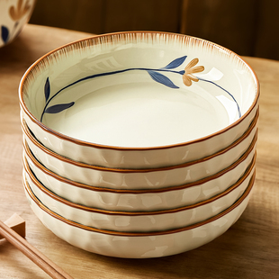 釉下彩深盘日式 盘子菜盘家用陶瓷碗碟餐具高级感碟子餐盘