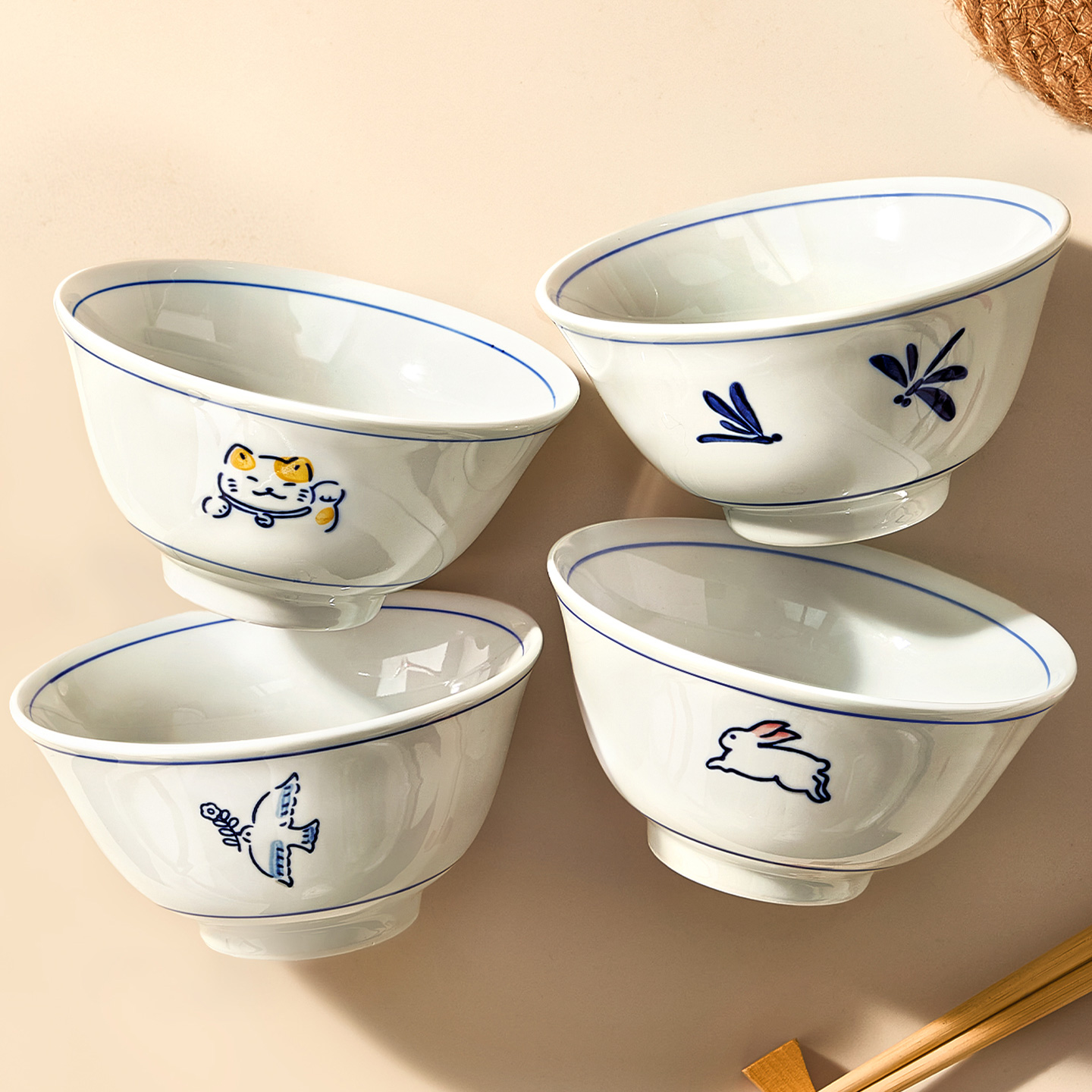 中式陶瓷米饭碗家用釉下彩吃饭碗